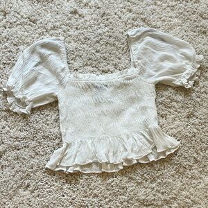 Forever 21 White Smocked Ruffled Blouse